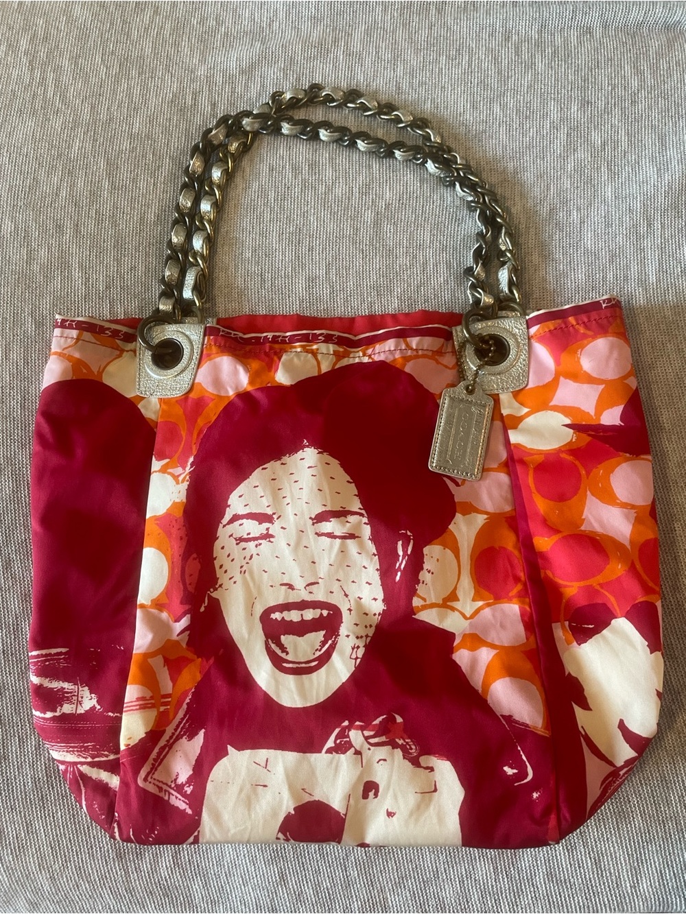 Coach Pink and Orange Pop-Art Chain-Handle Tote